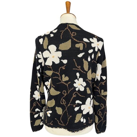 Peruvian Connection Daisy Floral Knit Art-to-Wear Cardigan Sweater Size Medium - Picture 7 of 10